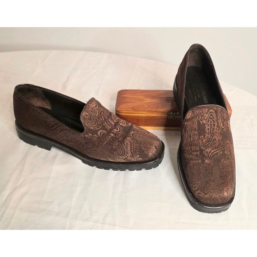 Donald J. Pliner Brown Paisley-Textured Slip Ons